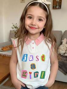 Girls' Casual Colorful Letter Print Polo Collar Vest, New Spring/Summer Design - Multicolor - View 4