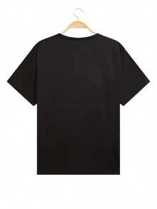 Camiseta de cuello redondo manga corta para hombre, estampado minimalista geométrico, confección ergonómica ajuste cómodo, versátil para uso diario casual salidas informales reuniones amigos actividades diarias, ligera transpirable corte moderno silueta slim, ideal para temporada primavera verano, combinable con jeans shorts pantalones chinos, diseño sencillo elegante duradero práctico - negro - Ver 3