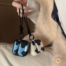 Retro Fashion Blue & White Animal Print Lanyard Earphone Case Compatible With AirPods Pro 2, Cute Apple 4/3/2/1 Protective Cover, Minimalist Design For Women - Multicolor - View 4
