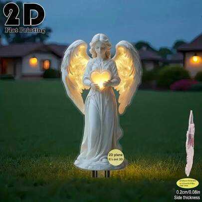 2D Flat, 1pc Eternal Light Angel Holding Heart-Shaped Garden Sign - Premium Outdoor Decor With Illumination Effect, Windproof Acrylic Ground , Suitable For Gravesites, Lawns, Yards - Perfect Gift For Various Holidays And Funerals, Durable Lawn Decor Memorial, 2D Flat, Holiday Decor, Gravesite Decor, High-Quality Acrylic, Holiday Decor, Memorial Gift, Memorial Shopper, Heart-Shaped Decor, Lightweight Plastic, No Electricity Decor