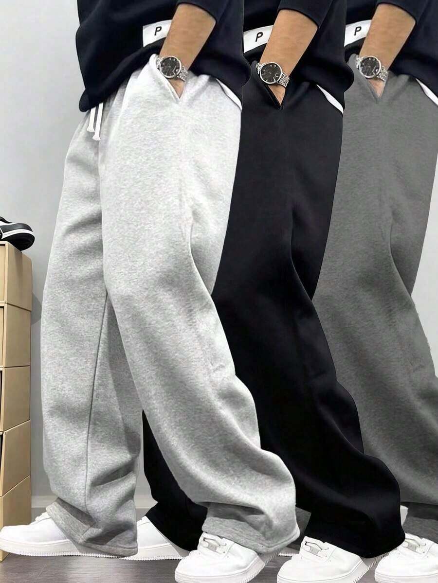 This Men's Casual Sweatpants Feature A Loose, Straight-Leg With A Fleece Comfort And Drape.Suitable Both Indoor And Outdoor Wear, It Also Makes A Great Couples.Pants Are Made Of% Polyester Fabric And Have A Drawstring Waistband Adjustable Fit, Available In Multiple Colors. - 黑色 - 查看 1