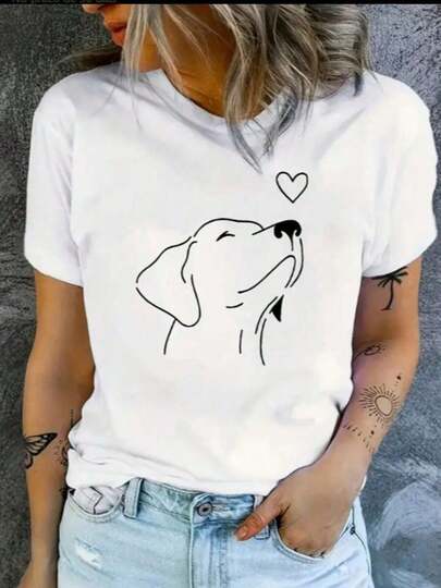 Camiseta de mujer Look, camiseta de mujer, blusa de corazón de cachorro lindo