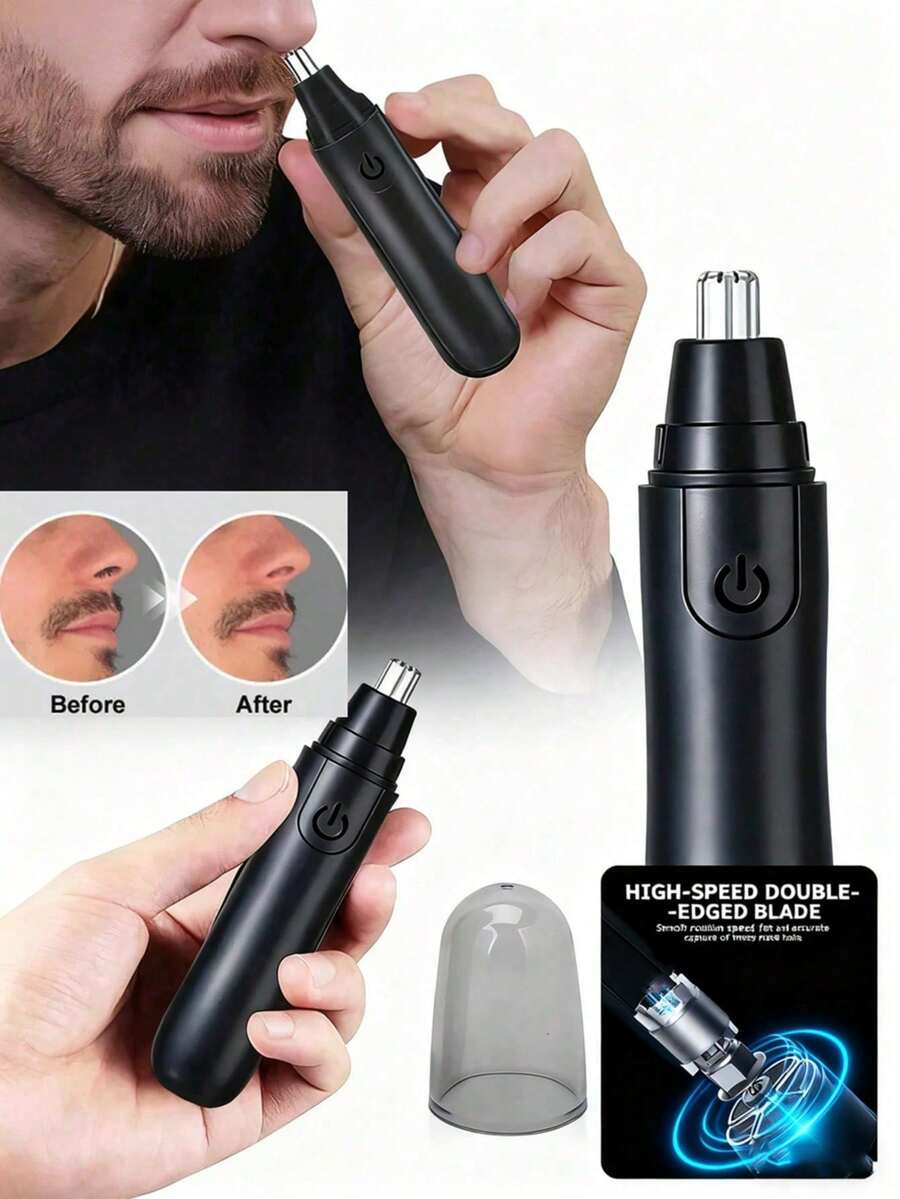 AXH 电动鼻毛修剪器，男女通用鼻毛修剪器，电动剃须刀，便携式清洁剃须工具 - 黑色 - 查看 1