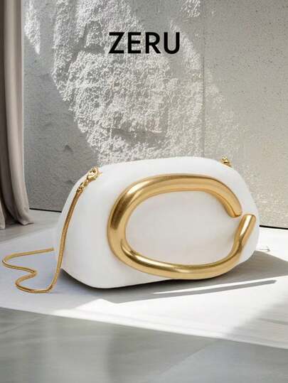 New Women's Handbag With Metal Detail Decoration, Unique Design Shoulder/Crossbody/Clutch Box-Shaped Bag