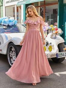 Women Luxury Spaghetti Strap Lace Sequin Formal Evening Gowns Sexy Backless Prom Wedding Guest Spring Summer Cocktail Party Maxi Dresses Pink Fall - Pink - View 6
