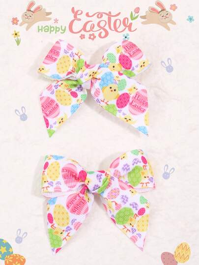 2 piezas Pinza de pelo con pollito de cinta colorida de Pascua para niñas, diadema con estampado de huevo de Pascua lindo, pinzas de cocodrilo dulces para fiesta diaria de primavera y regalo, pasadores de fieltro, accesorio de pasador de pelo lindo para niñas.