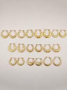 10 pares de juego de pendientes de varios estilos y tamaños para mujeres. Pendientes redondos retorcidos con sensación de lujo premium, resistentes a la decoloración y al agua, de acero inoxidable con forma de C para chicas, estilo europeo y americano INS. - Dorado - Ver 17