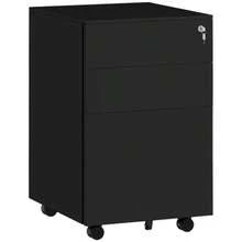 Lockable Filing Cabinet With Drawers, 37 Cm (L) X 43.5 Cm (W) X 60 Cm (H), On Casters With Brakes, 3-Position Adjustable Steel Rail, Black - A - View 1