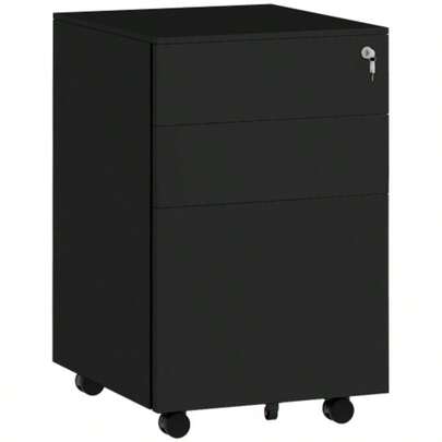 Lockable Filing Cabinet With Drawers, 37 Cm (L) X 43.5 Cm (W) X 60 Cm (H), On Casters With Brakes, 3-Position Adjustable Steel Rail, Black