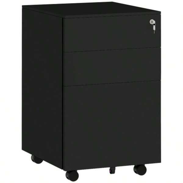 Lockable Filing Cabinet With Drawers, 37 Cm (L) X 43.5 Cm (W) X 60 Cm (H), On Casters With Brakes, 3-Position Adjustable Steel Rail, Black