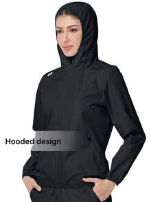 HOTSUIT 女士桑拿夹克卫衣，带拉链，适合健身训练，情人节好礼 - 黑色 - 查看 4