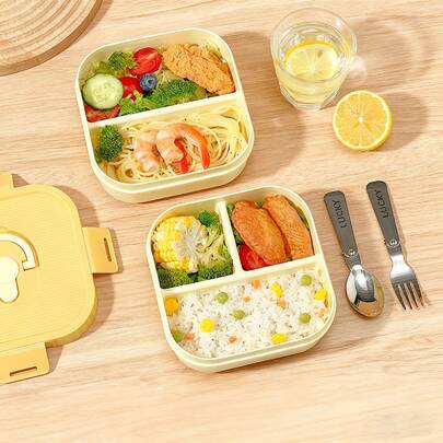 900/920毫升 2/3格便携式方形塑料午餐盒，带提手，可微波炉加热，密封防漏，可装水果沙拉等食物，可重复使用，大容量分隔便当盒，适合学生和成人在学校、办公室、户外露营、野餐、旅行、返校等场合使用。