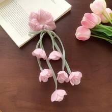 1件装女士优雅郁金香花朵装饰丝带发圈，甜美花朵发圈，高端花苞发绳，适合日常使用，可作马尾辫发圈、橡皮筋、发绳弹力带，家居美发饰品 - 彩色 - 查看 14