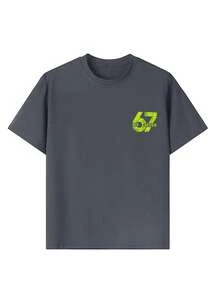 Tween Boy- Creative Green Number 67 Print T-Shirt, Suitable For Casual, Streetwear, School, Event Wear, Fashionable Boys Summer Top - Dark Grey - View 9