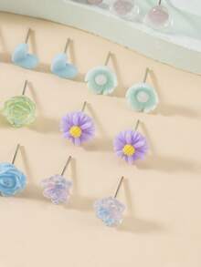 30 Pairs Women's Delicate Metal Tree, Shell, Pearl, Heart Shaped Earrings Set - Multicolor - View 4