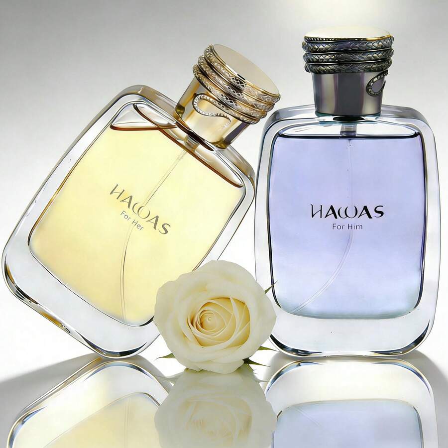 Havas Men's And Women's Floral Perfume Set, 3.38oz, 100ml, Blue + Yellow, Ambergris, Apple, Bergamot, Jasmine, Men's Perfume, Women's Perfume, Gift For Friends, Family And Friends Sharing Set, Factory Promotion, Limited-Time Special Offer.