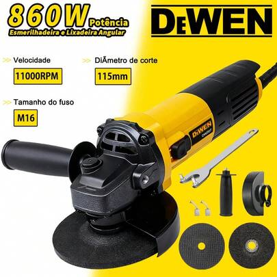 Esmerilhadeira Lixadeira Angular 860w,115mm,Interruptor liga/desliga Lateral Profissional Com 2 Discos