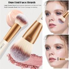 -Juego de 4 brochas de maquillaje de doble punta, para base, contorno, polvos, rubor, corrector, sombra de ojos, juego de brochas para líquidos, cremas y polvos para difuminar y pulir - albaricoque,41148456 - Multicolor - Ver 5