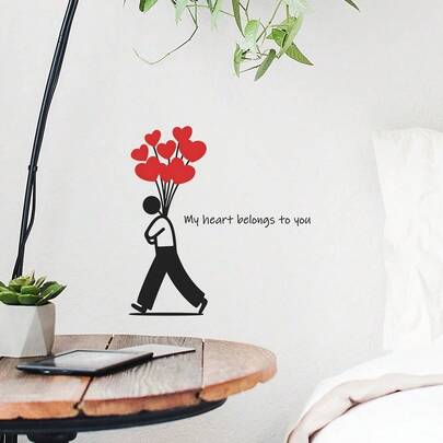 1pc "My Heart Belongs To You" Inspirational Wall Decal With Raised Heart Figure, Self-Adhesive Removable, Suitable For Bedroom Decor, Daily Motivation, Meaningful Room Gift With Uplifting Quote And Heart Design, Easy To Apply