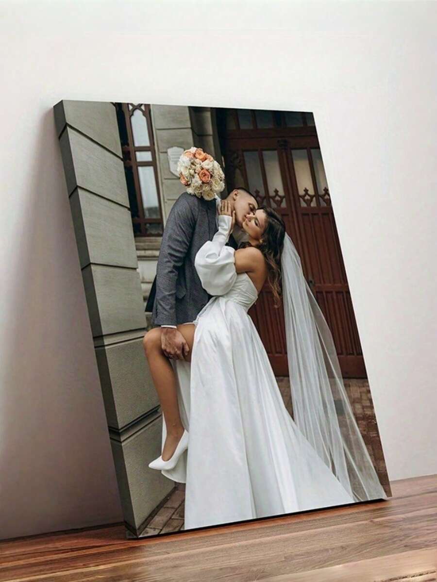 1pc Customizable Canvas Print With Personal Photo, Wrap-Around Frame, Suitable For Wedding, Valentine's Day Gift - Upload Your Own Photo, Wedding Gift For Bride - Multicolor - View 1