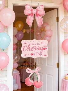 一套蝴蝶结樱桃门挂装饰，蝴蝶结樱桃图案门饰，蝴蝶结生日派对装饰，蝴蝶结樱桃派对背景装饰，户外摄影装饰，家居门饰，墙饰，婴儿派对装饰，性别揭晓派对纸质门挂，生日派对拍照道具装饰，生日横幅，纸质门挂装饰，生日礼物 - 蝴蝶結櫻桃 - 查看 3