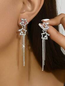 1 Pair Fashionable Delicate Luxury Star Tassel Earrings, Suitable For Teenage Girls Everyday And Holiday Wear - Star - View 3