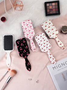 1pc Y2K Aesthetic Air Cushion Hair Comb, Classic Elements Design With Heart, Bow, Cherry, Floral Patterns, Smooth Straight Hair Styling, Durable PC+TPU Material - Multicolor - View 2