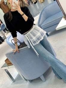 蕾丝边半身裙，女士春夏新款，可搭配半身裙/裤子叠穿，时尚系带白色蕾丝边半身裙 - 白色 - 查看 5