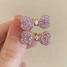 2pcs Heart Crystal Bow Hair Clips, Retro Sweet Resin Side Clips, Perfect Valentine's Gift, Women Hair Accessories - Multicolor - View 8