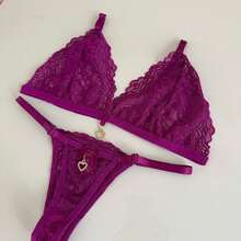 Sexy Backless Thong Set With Pendant Detail - 紫色 - 查看 4