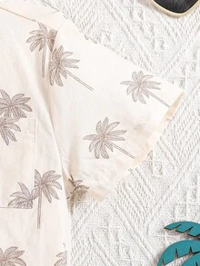 Young Boy Summer Casual Beach Vacation Coconut Tree Print Short Sleeve Shirt - Apricot - View 4