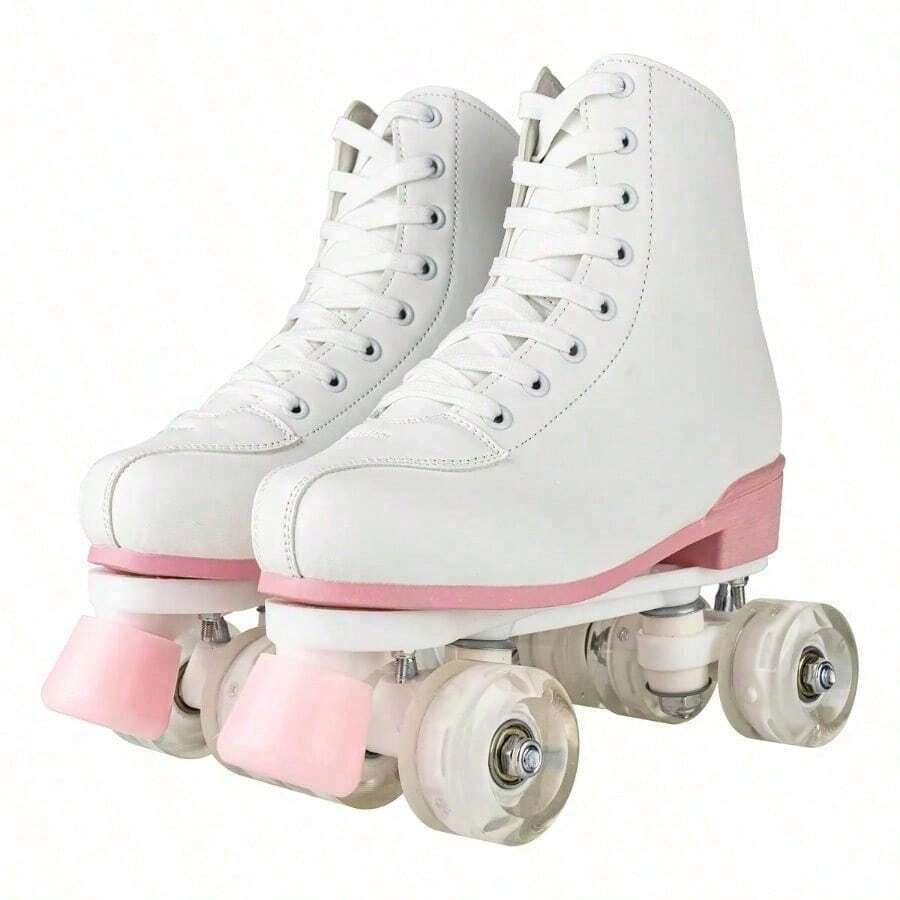 Patines Altos Clásicos Regulables Con Freno Y 4 Ruedas Lumin - Blanco-rosa - Ver 1