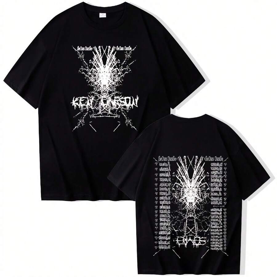Ken Carson Chaos World Tour Cotton T Shirt Men Women Hip Hop Tee Short Sleeve Tshirt Summer Oversize - 黑色 - 查看 1