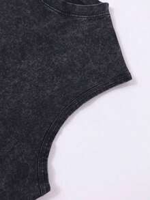 Men's Casual Crew Neck Sleeveless Washed Vest, Made Of 100% Cotton, Perfect For Summer Vacations.  Features A Stylish Print And Y2K Street Style. An Excellent Gift For Boyfriends And Husbands. - 黑色 - 查看 2