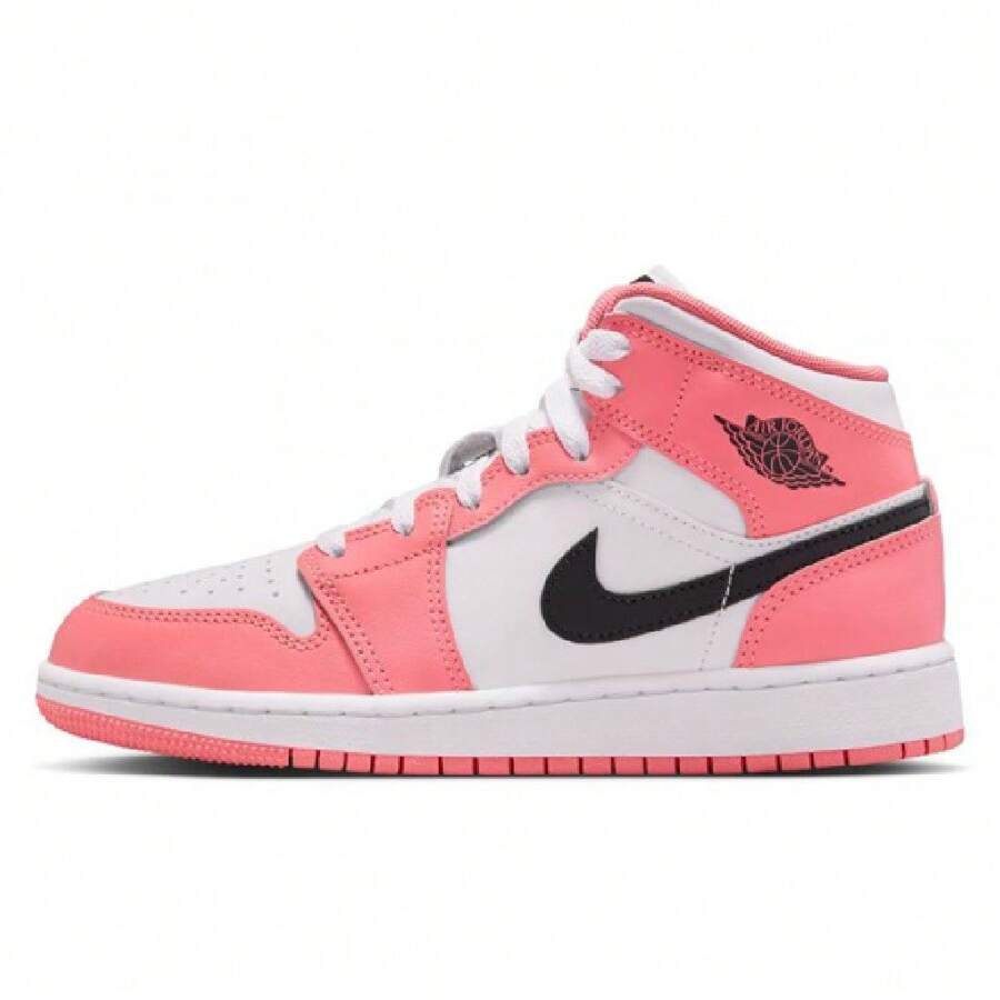 Big Kid's Jordan 1 Mid Pink Gaze/Black-White (DQ8423 602) - Pink - View 1