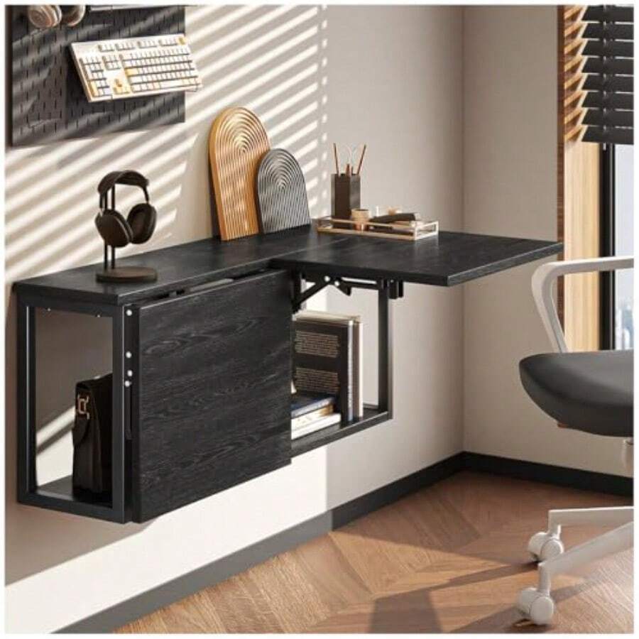 mesa de restauranteEscritorio FlotanteEscritorio Plegable Pared Escritorio de Pared Escritorio Flotante con Estante de Almacenamiento 2 Piezas.  42 * 52 CM - Color retro - Ver 1