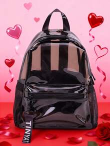 TINYAT 女士/女孩大容量透明背包，情人节礼物，采用透明PVC材质，春季新款书包，适合返校、音乐会、运动、户外活动、旅行和日常使用，防水透明背包，休闲风格，方便户外运动或旅行 - 黑色 - 查看 4