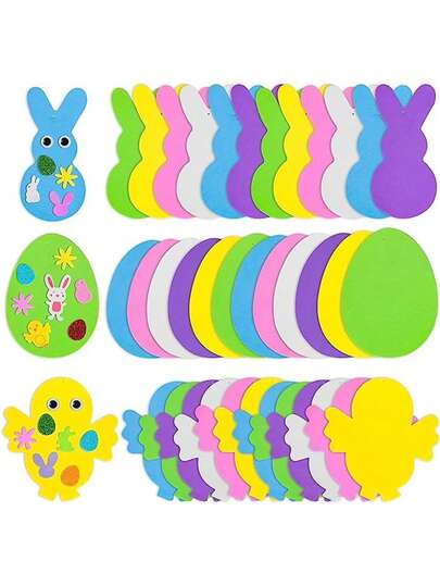 186pcs Easter Foam Sticker Set, Handmade Egg, Rabbit, Chick Decorative Stickers, Suitable For DIY Crafts, Easter Egg Hunt Party Gifts, Easter Craft Kit (Includes Eggs + Rabbits + Chicks), Easter Themed Party Games