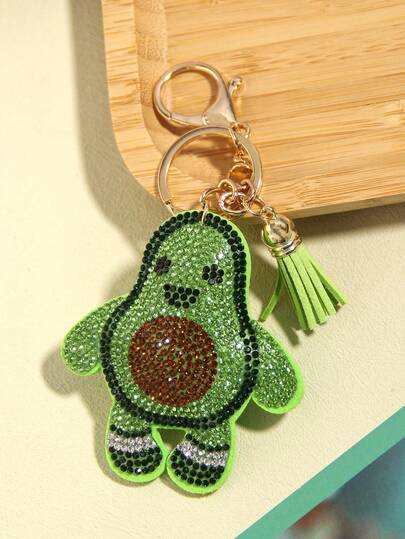1pc Red Rhinestone Avocado Penguin Tassel Keychain Car Pendant