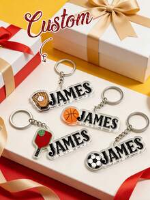 Móc khóa ảnh màu khắc cá nhân - Móc khóa thẻ thể thao tùy chỉnh | Bóng ném, Bóng chày, Bóng rổ, Bóng đá | Quà tặng đội tuyển cá nhân hóa dành cho nam, nữ hoặc cầu thủ, Mặt dây chuyền bằng thép không gỉ và acrylic, Mặt dây chuyền hình dạng trong suốt, Thích hợp cho túi xách, hành lý, v.v. - Nhiều màu - Xem 2