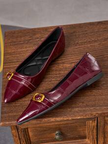女士时尚尖头平底鞋，适合通勤、办公、派对、约会、婚礼、新年、情人节等场合，休闲百搭，优雅酒红色平底鞋，春季必备 - 酒紅色 - 查看 3