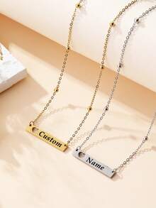 1pc Personalized Name Necklace, Stainless Steel Chain Laser Engraved Name Text Necklace, Customized Couple Name Necklace, Fashion Style Text Pattern, Couple Gift Jewelry. Valentine's Day Gift, Mother's Day Gift, Father's Day Gift. - Multicolor - View 5