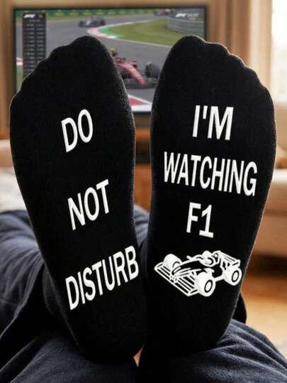 1/3 Pairs Men's Creative Letter Print Crew Socks, Unique Pattern, Great Gift For F1 Racing Fans, Suitable For Men, Women And Teenagers