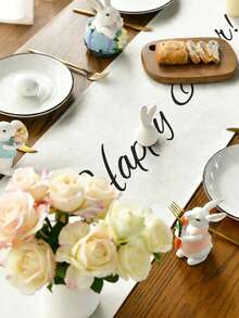 1pc Easter Bunny Pattern Table Runner, Easter Style Table Decor, Linen Material, Available In Multiple Sizes, Suitable For Home Dining, Kitchen Decoration, Home Decor, Outdoor Party And Restaurant Decoration, Textured Linen Appearance - Multicolor - View 5