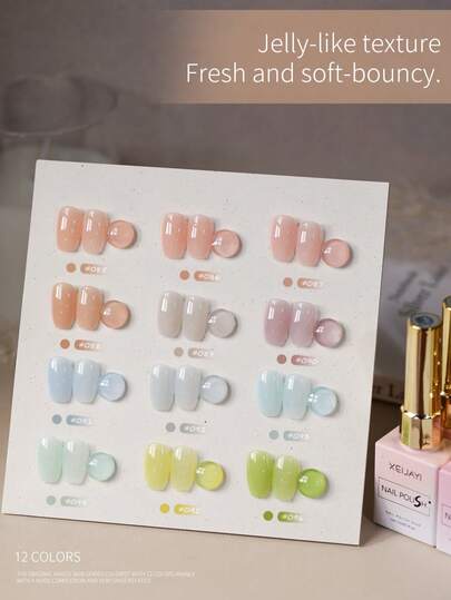  XEIJAYI Ice Jelly Milky Gel Nail Polish12 Colors High Gloss Shine, Long-Lasting UV LED Soak Off Gel, Non-Alcohol Formula, Vibrant Purple Shades Collection