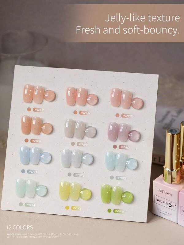  XEIJAYI Ice Jelly Milky Gel Nail Polish12 Colors High Gloss Shine, Long-Lasting UV LED Soak Off Gel, Non-Alcohol Formula, Vibrant Purple Shades Collection