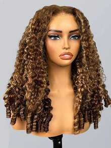 3 In 1 Half Human Hair Wig Burmese Curly Highlight 4/27 Color Wear Go Half Wig With Elastic Drawstring Flip Over Wig - SP4/27 - View 5