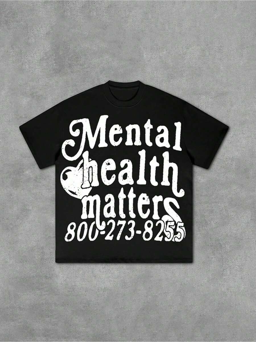 Mental Health Matters Graphic Casual Soft Short Sleeve Pure Cotton 220gsm T - Thirt - màu đen - Xem 1