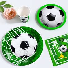 1 Set Of Soccer Goal Themed Disposable Plates, Napkins And Cups, Serves 10 Guests, Suitable For Birthday, Wedding, Party, Family Picnic - Multicolor - View 4