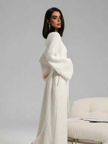 Women's Double-Sided Plush Robe|Heavyweight Long Loungewear|Warm Flannel Pajamas For Fall & Winter|Soft, Cozy, And Wearable Indoors - 粉色 - 查看 2